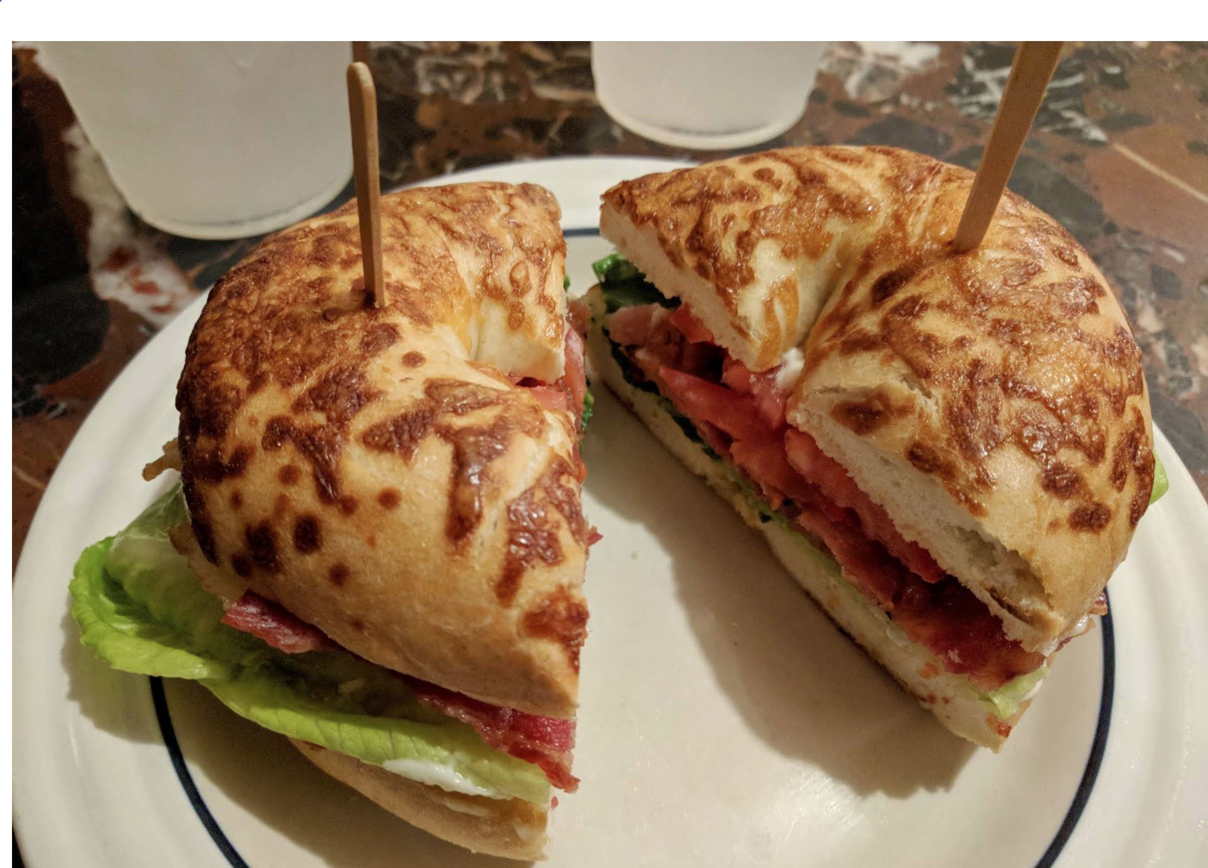 House-made BLT sandwich on toasted bread at Fair Grounds Coffee Cafe